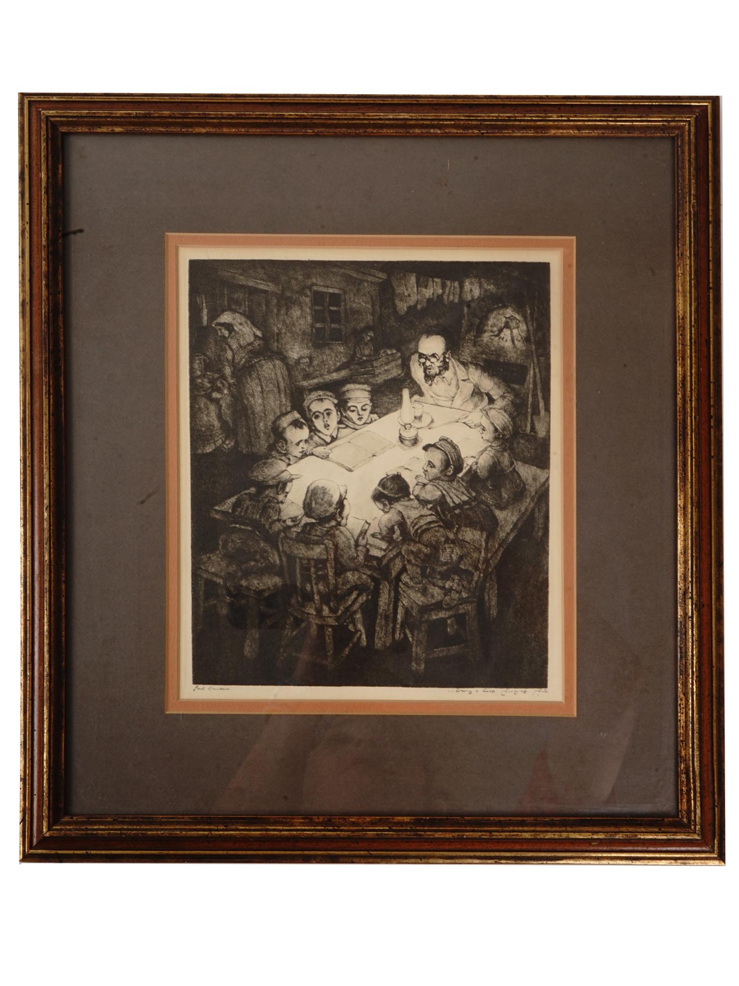 YESHIVA JUDAICA SCENE ETCHING ART BY SAUL RASKIN PIC-0